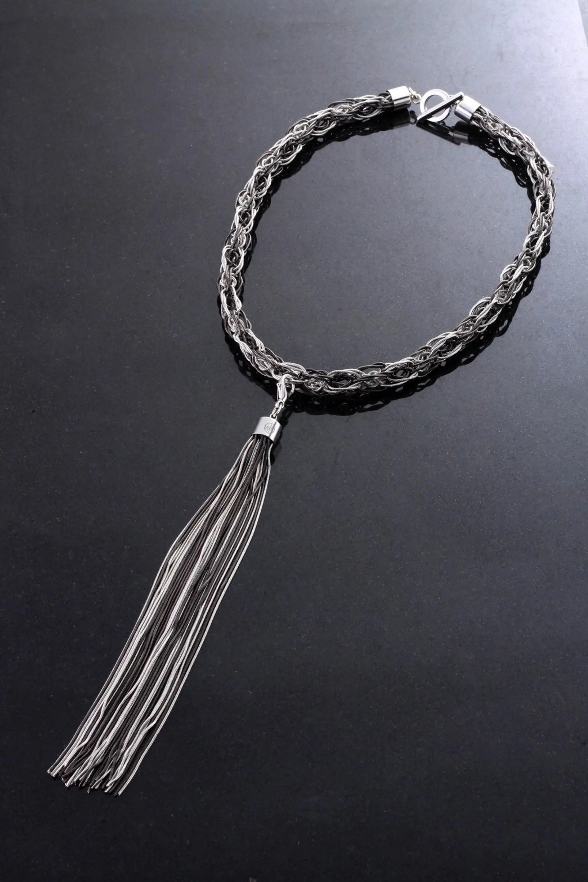 kumi-himo chain tassel necklace (silver×black)