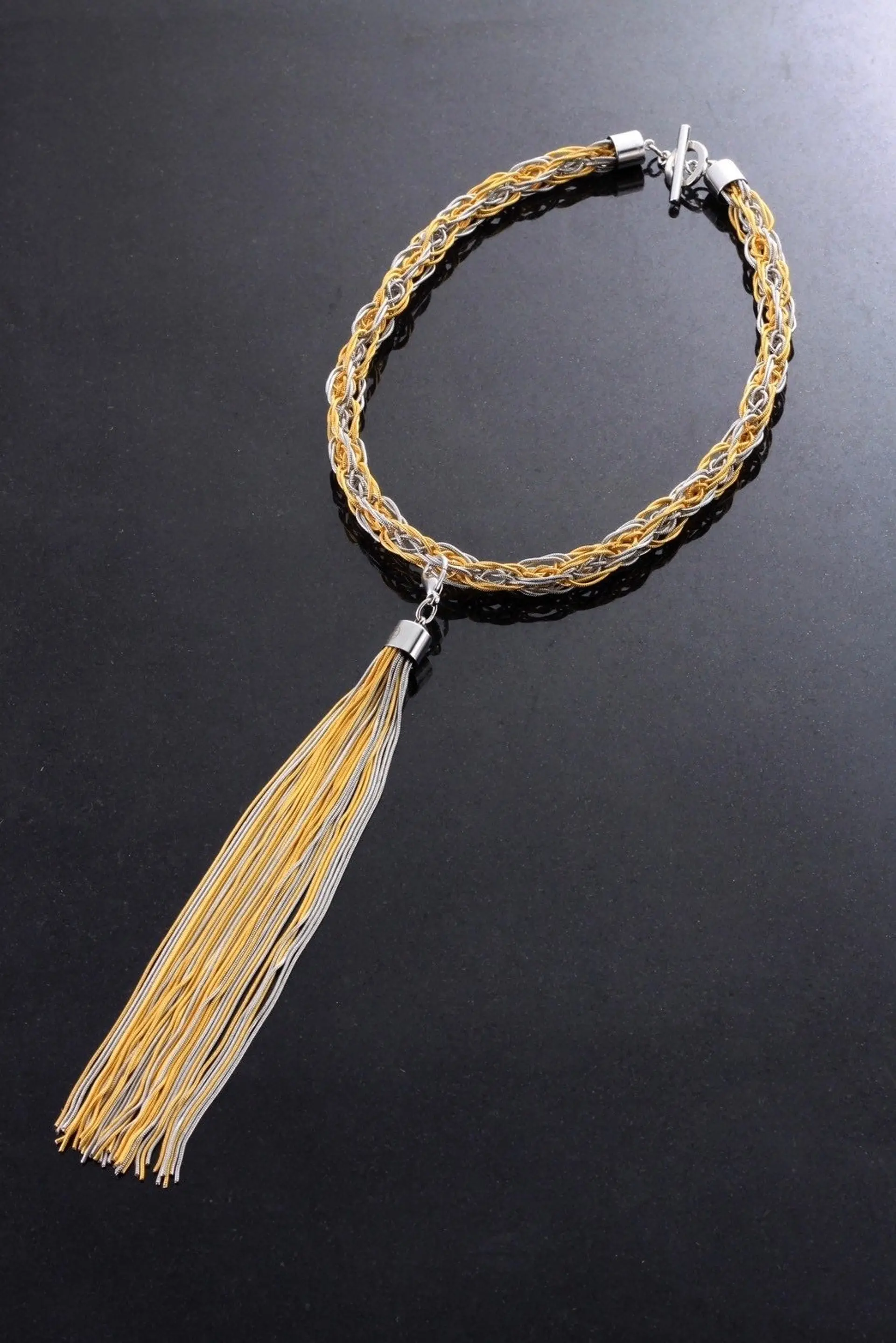 kumi-himo chain tassel necklace (silver×gold)