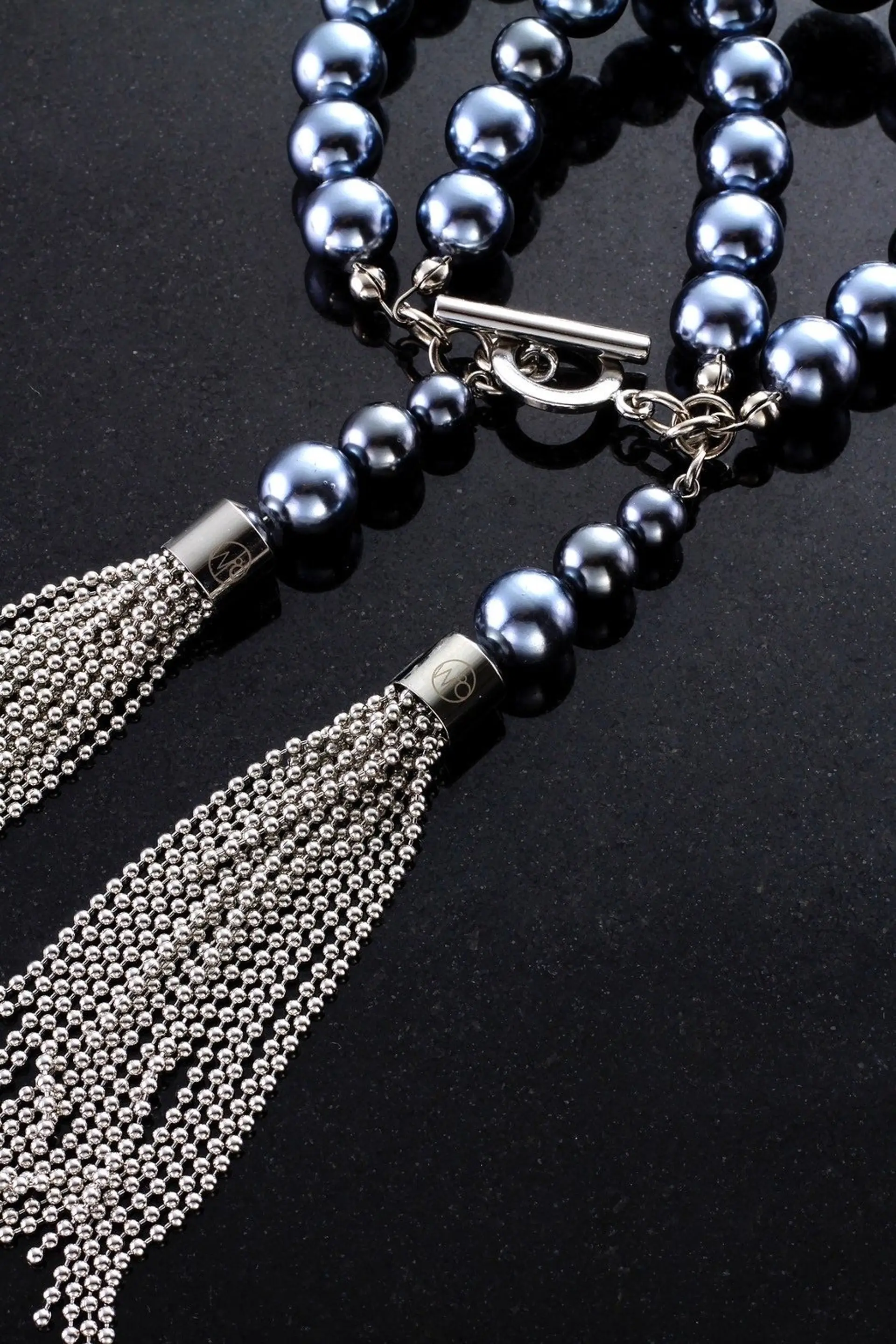 ball chain tassel two-strand bracelet (silver)