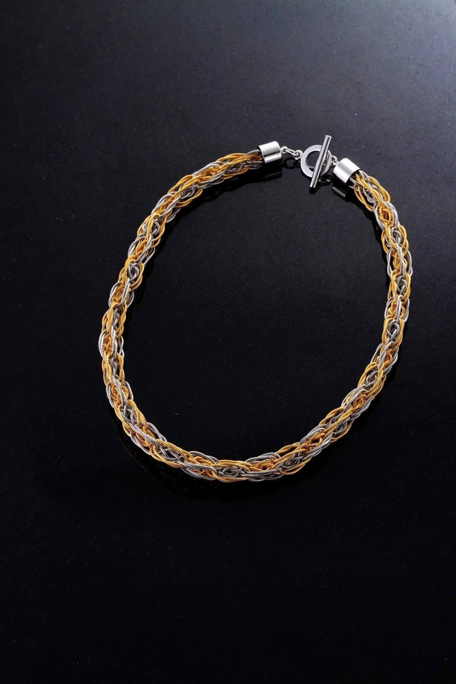 kumi-himo chain tassel necklace (silver×gold)