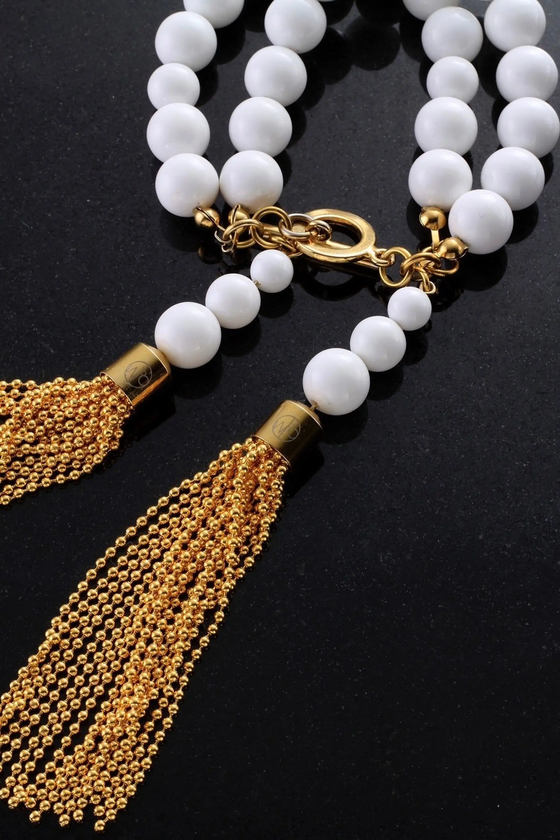 ball chain tassel two-strand bracelet (white)