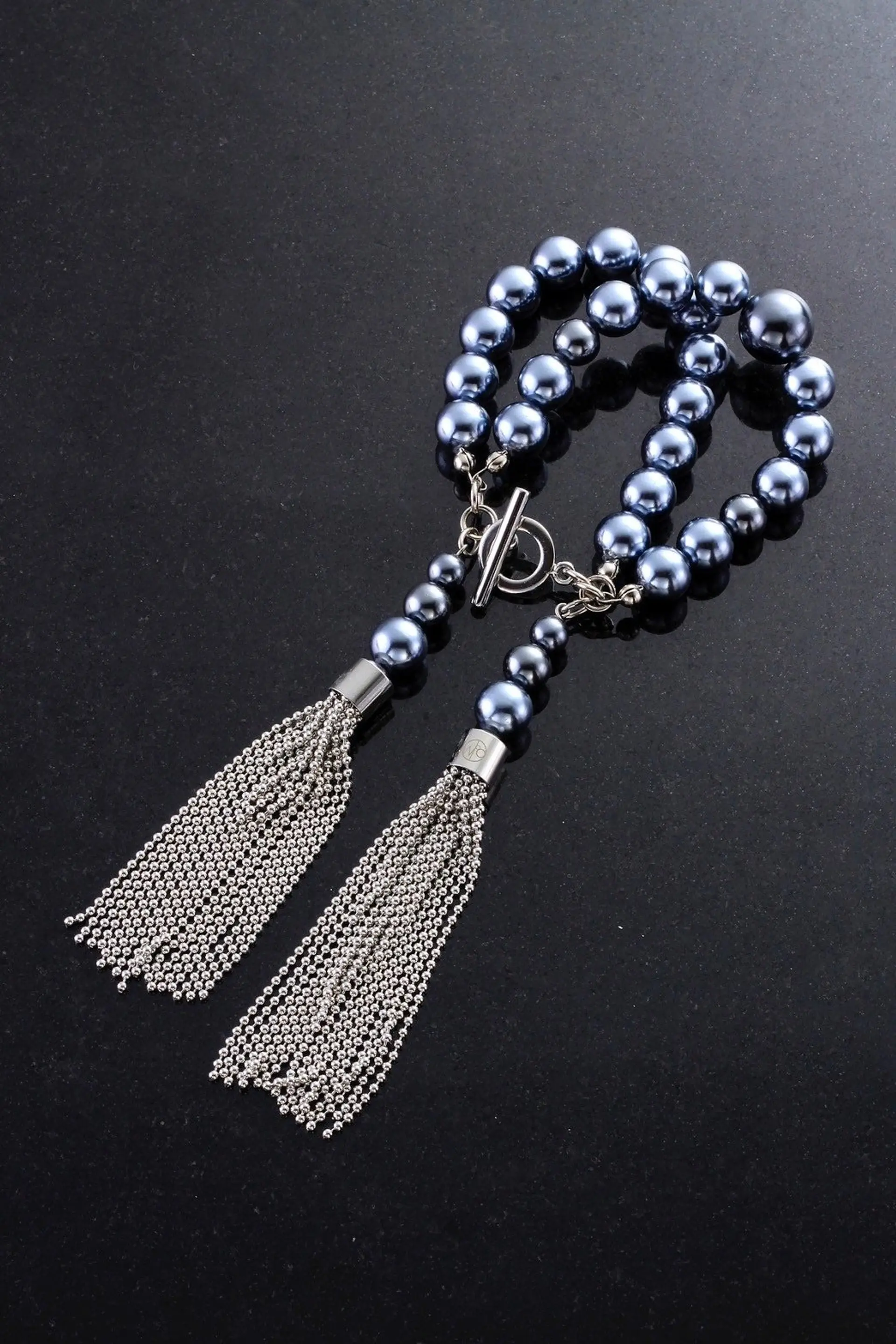 ball chain tassel two-strand bracelet (silver)