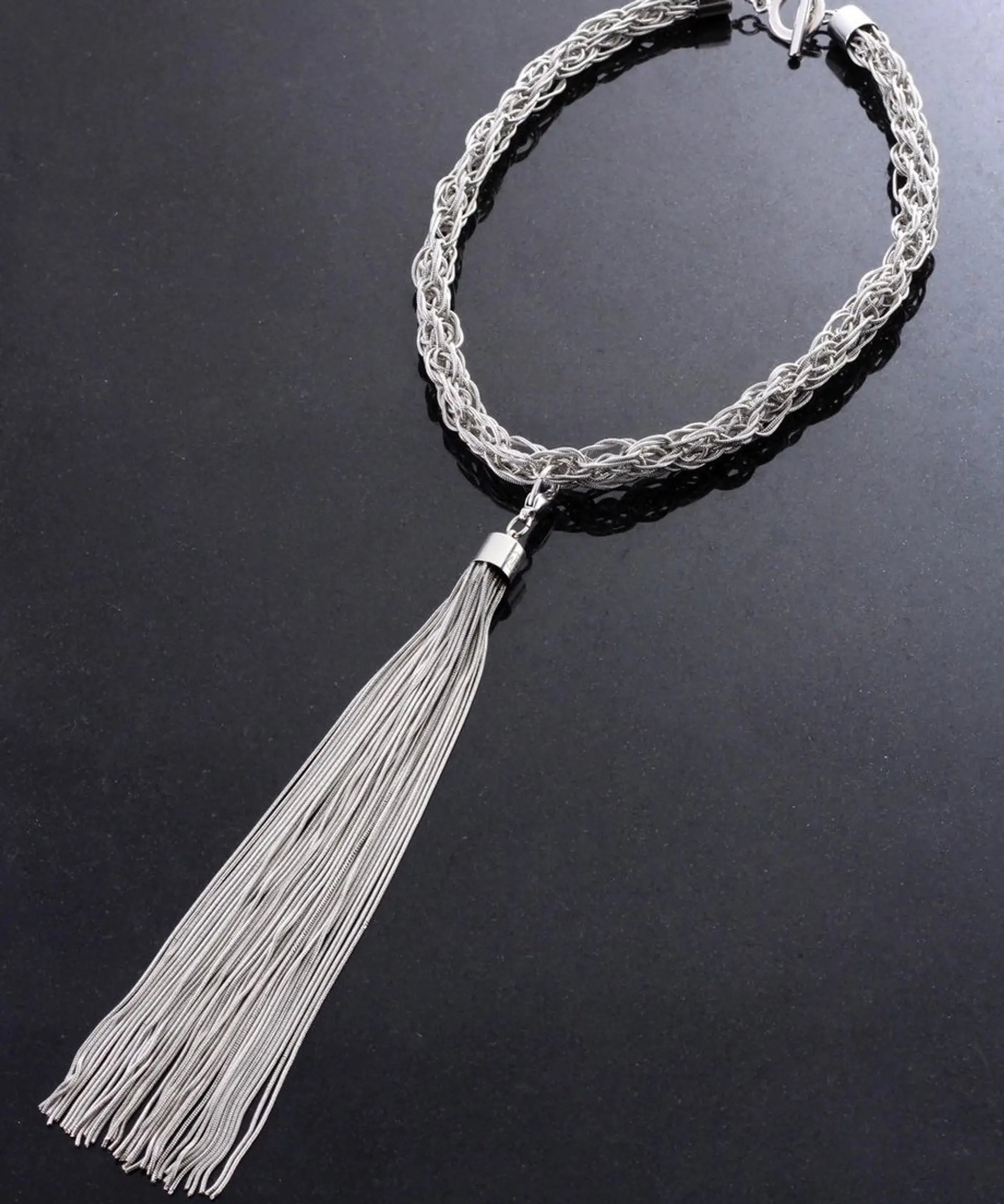 kumi-himo chain tassel necklace (silver)