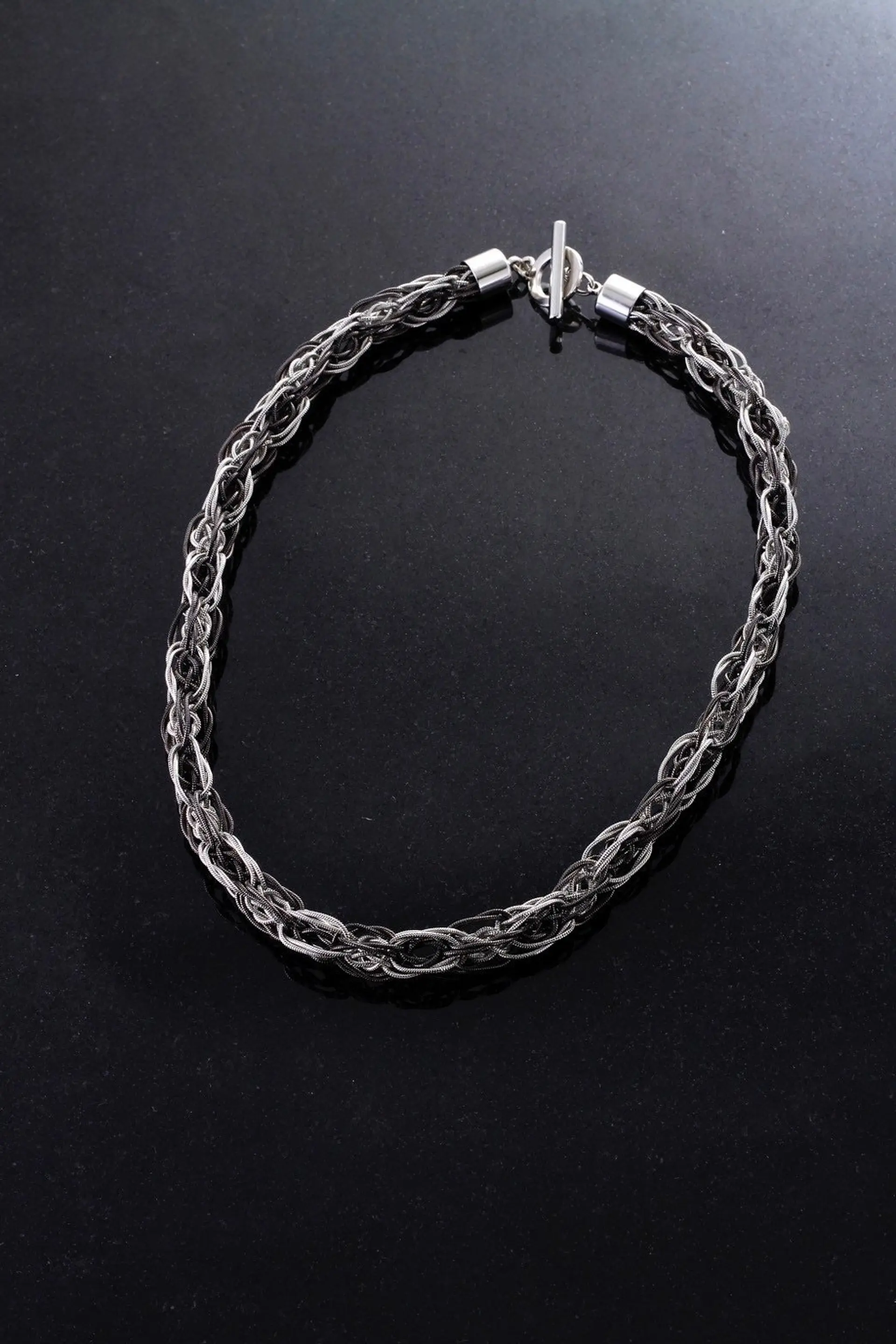 kumi-himo chain tassel necklace (silver×black)